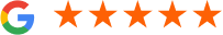 Google logo with five orange stars indicating excellent customer ratings for Sunridge Dental Care.