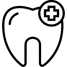 Tooth icon with medical cross symbol indicating dental care and treatment services.