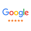 Google logo with five-star rating, representing Sunridge Dental Care customer reviews